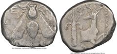 Ancients Greek IONIA. Ephesus. Ca. 4th century BC. AR tetradrachm (23mm, 1h). NGC Fine. Ca. 340-325 BC, Melanion, magistrate. E-Φ, bee with straight wings seen from above / MEΛANIΩN, forepart of stag 
