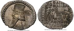 Ancients Greek PARTHIAN KINGDOM. Pacorus I (ca. AD 78-120). AR drachm (23mm, 12h). NGC Choice AU, die shift. Ecbatana. Diademed, draped bust of Pacorus I left, with long pointed beard, wearing double 