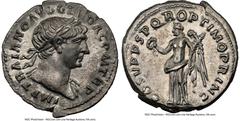 Ancients Roman Imperial Trajan (AD 98-117). AR denarius (18mm, 3.20 gm, 5h). NGC AU 5/5 - 3/5. Rome, ca. AD 103-111. IMP TRAIANO AVG GER DAC P M TR P, laureate bust of Trajan right, with slight draper