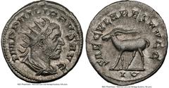 Ancients Roman Imperial Philip I (AD 244-249). AR antoninianus (22mm, 11h). NGC AU. Rome, 6th officina, AD 248. IMP PHILIPPVS AVG, radiate, draped, and cuirassed bust of Philip I right, seen from behi