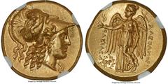 Ancients Greek MACEDONIAN KINGDOM. Alexander III the Great (336-323 BC). AV stater (19mm, 8.56 gm, 9h). NGC Choice MS S 5/5 - 5/5, Fine Style. Posthumous issue of Babylon, by Antigonos I Monophthalmos