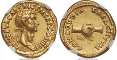 Ancients Roman Imperial Nerva (AD 96-98). AV aureus (19mm, 7.48 gm, 7h). NGC XF 5/5 - 3/5, brushed. Rome, AD 97. IMP NERVA CAES AVG PM TR P COS III P P, laureate bust of Nerva right, with aegis visibl