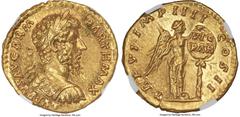 Ancients Roman Imperial Lucius Verus, as Augustus (AD 161-169). AV aureus (19mm, 7.32 gm, 5h). NGC MS 5/5 - 4/5, Fine Style. Rome, summer-December 166. L VERVS AVG ARM-PARTH MAX, laureate, cuirassed b