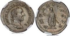 Ancients Roman Imperial Gordian I Africanus (March-April AD 238). AR denarius (20mm, 3.41 gm, 7h). NGC MS 5/5 - 3/5, Fine Style. Rome. IMP M ANT GORDIANVS AFR AVG, laureate, draped, and cuirassed bust