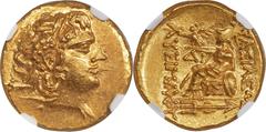 Ancients Greek PONTIC KINGDOM. Mithradates VI Eupator (120-63 BC). AV stater (19mm, 8.26 gm, 12h). NGC MS 4/5 - 4/5. Istrus, in the name and types of Lysimachus of Thrace, 88-86 BC. Diademed head of d