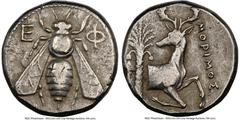 Ancients Greek IONIA. Ephesus. Ca. 4th century BC. AR tetradrachm (23mm, 15.23 gm, 12h). NGC Choice VF 4/5 - 4/5. Ca. 350-340 BC. Morimus, magistrate. E-Φ, bee with straight wings seen from above / MO