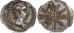Ancients Roman Imperial Augustus (27 BC-AD 14). AR denarius (20mm, 3.89 gm, 5h). NGC Choice XF S 5/5 - 5/5. Spanish mint (Caesaraugusta?), 19-18 BC. CAESAR-AVGVSTVS, head of Augustus right, wreathed w