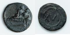 Ancients Roman Imperial Anonymous Issue (ca. 1st century AD). AE spintria tessera (24mm, 4.11 gm, 3h). VG, altered surfaces. Erotic series. Couple on couch: male figure lying on stomach, propped up on