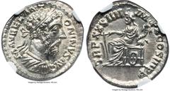 Ancients Roman Imperial Marcus Aurelius (AD 161-180). AR denarius (19mm, 3.40 gm, 11h). NGC Gem MS 5/5 - 5/5. Rome, AD 179. M AVREL ANT-ONINVS AVG, laureate, draped, and cuirassed bust of Marcus Aurel