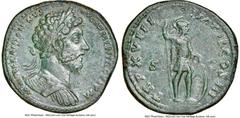 Ancients Roman Imperial Marcus Aurelius (AD 161-180). AE sestertius (33mm, 23.93 gm, 11h). NGC AU 5/5 - 3/5. Rome, AD 163-164. M•AVREL•ANTONINVS•-AVG ARMENIACVS P M, laureate, cuirassed bust of Marcus