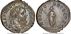 Ancients Roman Imperial Pertinax (1 January-28 March AD 193). AR denarius (17mm, 2.97 gm, 6h). NGC Choice AU 5/5 - 5/5. Rome. IMP CAES P HELV-PERTIN AVG, laureate head of Pertinax right / PROVID-DEOR 