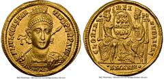 Ancients Roman Imperial Constantius II, as Augustus (AD 337-361). AV solidus (21mm, 4.41 gm, 11h). NGC Choice XF 5/5 - 3/5, brushed. Antioch, 8th officina, AD 355-361. FL IVL CONSTAN-TIVS PERP AVG, pe