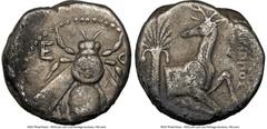 Ancients Greek IONIA. Ephesus. Ca. 4th century BC. AR tetradrachm (21mm, 12h). NGC Fine. Ca. 340-325 BC, Alcippus, magistrate. E-Φ, bee with straight wings seen from above / AΛKIΠΠOΣ, forepart of stag