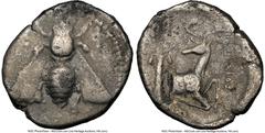 Ancients Greek IONIA. Ephesus. Ca. 4th century BC. AR tetradrachm (25mm, 12h). NGC Fine. Istiaius, magistrate. E-Φ, bee with straight wings seen from above / IΣTIAIOΣ, forepart of stag kneeling right,