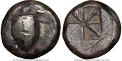 Ancients Greek SARONIC ISLANDS. Aegina. Ca. 525-475 BC. AR stater (19mm). NGC VG, smoothing, scratches. Sea turtle, viewed from above, head turned sideways, with thin collar and row of six dots down c