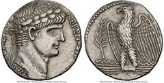 Ancients Roman Provincial SYRIA. Antioch. Nero (AD 54-68). AR tetradrachm (24mm, 12h). NGC Choice VF. Dated Caesarean Era Year 110 and Regnal Year 8 (AD 61/2). NEPΩNOΣ KAIΣAPO-Σ ΣEBAΣTOY, laureate bus