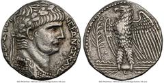 Ancients Roman Provincial SYRIA. Antioch. Nero (AD 54-68). AR tetradrachm (25mm, 12h). NGC Choice VF. Dated Caesarean Era Year 110 and Regnal Year 8 (AD 61/2). NEPΩNOΣ KAIΣAPO-Σ ΣEBAΣTOY, laureate bus