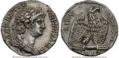 Ancients Roman Provincial SYRIA. Antioch. Nero (AD 54-68). AR tetradrachm (24mm, 15.38 gm, 12h). NGC AU 5/5 - 4/5. Dated Regnal Year 10 and Caesarean Era Year 112 (AD 63/4). NEPΩN KAIΣAP-ΣEBAΣTOΣ, lau