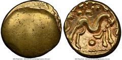 Ancients Celtic EASTERN GAUL. Ambiani. Ca. mid 1st century BC. AV stater (16mm, 5.86 gm). NGC AU 5/5 - 3/5, light marks. Sills Class 3b, Gallic War issue, ca. 56-55 BC. Blank convex surface / M-shaped