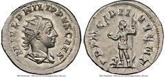 Ancients Roman Imperial Philip II, as Caesar (AD 247-249). AR antoninianus (22mm, 4.22 gm, 6h). NGC Choice AU 4/5 - 4/5. Rome. M IVL PHILIPPVS CAES, radiate, draped bust of Philip II right, seen from 
