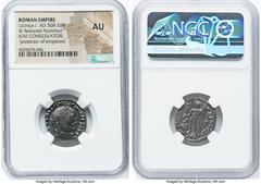 Ancients Roman Imperial Licinius I (AD 308-324). BI follis or reduced nummus (20mm, 12h). NGC AU. Cyzicus, 8th officina, AD 313-315. IMP C VAL LICIN LICINIVS P F AVG, laureate head of Licinius right /