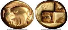Ancients Greek IONIA. Phocaea. Ca. 477-388 BC. EL sixth-stater or hecte (10mm, 2.46 gm). NGC VG 3/5 - 5/5. Forepart of thick bull left; seal upward behind / Quadripartite irregular incuse. Bodenstedt 