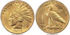 Indian Eagles 1907 $10 Wire Rim MS61 PCGS. The Liberty head on Augustus Saint-Gaudens' 1907 Indian eagle is a direct descendant of the allegorical female figure of Victory on the sculptor's Sherman Mo