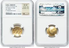 Ancients Celtic EASTERN GAUL. Ambiani. Ca. 59-50 BC. AV stater (18mm, 6.25 gm). NGC Choice VF 4/5 - 3/5. Sills Class 3b, Gallic War issue, ca. 56-55 BC. Blank convex surface / M-shaped disjointed hors
