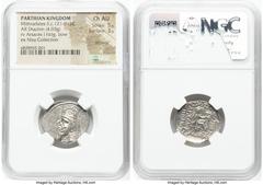 Ancients Greek PARTHIAN KINGDOM. Mithradates II (ca. 121-91 BC). AR drachm (22mm, 4.03 gm, 1h). NGC Choice AU 5/5 - 3/5, brushed. Rhagae or Ecbatana. Diademed, draped bust of Mithradates II left, wear