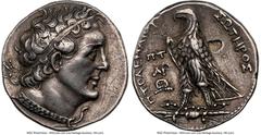 Ancients Greek PTOLEMAIC EGYPT. Ptolemy II Philadelphus (285/4-246 BC). AR stater or tetradrachm (26mm, 14.12 gm, 12h). NGC Choice VF 5/5 - 2/5, Fine Style, graffiti, flan flaw, punch mark, scratches.