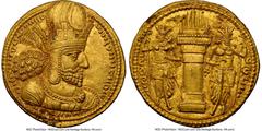 Ancients Oriental SASANIAN KINGDOM. Shahpur I (AD 240-272). AV dinar (20mm, 7.32 gm, 4h). NGC Choice AU 5/5 - 4/5. Mint I ("Ctesiphon"), Phase II, ca. AD 260-272. Draped bust of Shahpur I right, weari
