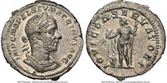 Ancients Roman Imperial Macrinus (AD 217-218). AR denarius (19mm, 3.63 gm, 1h). NGC Choice AU 5/5 - 4/5 Rome, AD 217-218. IMP C M OPEL SEV MACRINVS AVG, laureate, cuirassed bust of Macrinus right, wit