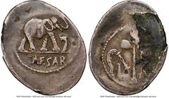 Ancients Roman Republic Julius Caesar, as Dictator (49-44 BC). AR/AE fourrée denarius (24mm, 3.10 gm, 1h). NGC Choice Fine 4/5 - 2/5, core visible. Ancient forgery of a denarius from a military mint t