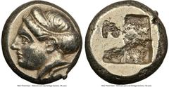 Ancients Greek IONIA. Phocaea. Ca. 477-388 BC. EL sixth-stater or hecte (10mm, 2.54 gm). NGC XF 5/5 - 4/5. Head of young female left, wearing double taenia, hair confined by sphendone; inverted seal l