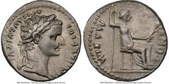 Ancients Roman Imperial Tiberius (AD 14-37). AR denarius (18mm, 3.73 gm, 2h). NGC XF 4/5 - 2/5. Lugdunum, ca. AD 15-18. TI CAESAR DIVI-AVG F AVGVSTVS, laureate head of Tiberius right / PONTIF-MAXIM, L