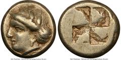 Ancients Greek IONIA. Phocaea. Ca. 387-326 BC. EL hecte (10mm, 2.51 gm). NGC Choice VF 5/5 - 2/5, brushed. Head of Demeter-Kore left, wearing grain wreath, necklace, and pendant earring, hair rolled i