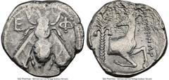 Ancients Greek IONIA. Ephesus. Ca. 4th century BC. AR tetradrachm (24mm, 11h). NGC VG. Ca. 350-340 BC. Peithenor, magistrate. E-Φ, bee with straight wings seen from above / ΠEIΘHNΩP, forepart of stag 