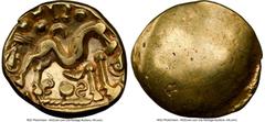 Ancients Celtic EASTERN GAUL. Ambiani. Ca. 59-50 BC. AV stater (17mm, 5.85 gm). NGC Choice VF 5/5 - 4/5. Sills Class 3b, Gallic War issue, ca. 56-55 BC. Blank convex surface / M-shaped disjointed hors
