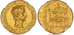 Ancients Roman Imperial Augustus (27 BC-AD 14). AV aureus (20mm, 7.85 gm, 6h). NGC Choice XF 4/5 - 2/5, bankers mark, scuffs. Spain, Colonia Patricia (?), ca. 20-19 BC. S•P•Q•R•IMP•CAESARI•AVG•COS•XI•