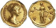 Ancients Roman Imperial Faustina Junior (AD 147-175/6). AV aureus (20mm, 7.19 gm, 5h). NGC AU 5/5 - 4/5, Fine Style. Rome, AD 149-152. FAVSTINAE AVG-PII AVG FIL, draped bust of Faustina Junior right, 