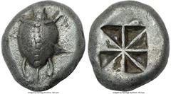 Ancients Greek SARONIC ISLANDS. Aegina. Ca. 525-475 BC. AR stater (20mm, 11.87 gm). NGC XF 4/5 - 2/5. Sea turtle, viewed from above, head turned sideways, with thin collar and row of dots down center 