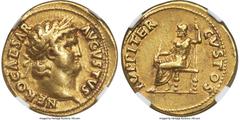 Ancients Roman Imperial Nero, as Augustus (AD 54-68). AV aureus (19mm, 7.23 gm, 6h). NGC Choice VF 5/5 - 4/5. Rome, ca. AD 64-65. NERO CAESAR-AVGVSTVS, laureate head of Nero right / IVPPITER-CVSTOS, J