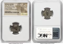 Ancients Roman Imperial Geta, as Caesar (AD 209-211). AR denarius (18mm, 3.62 gm, 6h). NGC AU 5/5 - 5/5. Rome, AD 200-202. P SEPT GETA-CAES PONT, bare-headed, draped, and cuirassed bust of Geta right,