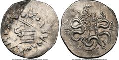 Ancients Greek MYSIA. Pergamum. Roman Rule (ca. 133-67 BC). AR cistophorus (27mm, 12.46 gm, 11h). NGC XF 2/5 - 3/5. Serpent arising from cista mystica; all within ivy wreath / Bow in bow case decorate