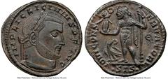 Ancients Roman Imperial Licinius I (AD 308-324). BI follis or reduced nummus. NGC Choice AU. Siscia, 5th officina, AD 313-315. IMP LIC LICINIVS P F AVG, laureate head of Licinius right / IOVI CONS-ERV