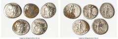 Ancients Ancient Lots ANCIENT LOTS. Greek. Pamphylia. Side. Ca. 3rd-2nd centuries BC. Lot of five (5) AR tetradrachms. VG-Fine, countermarks. Includes: Five Pamphylian AR tetradrachms, various magistr