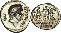 Gnaeus Pompey Jr. as Imperator (48-45 BC). AR denarius (4.02 gm). Spain, Cordoba, 46-45 BC. IMP CN. MAGN, bare head of Pompey the Great right / PR. Q, personification of Cordoba, turreted and wearing 