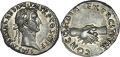 Nerva (AD 96-98). AR denarius (3.33 gm). Rome, AD 97. IMP NERVA CAES AVG P M TR P COS III P P, laureate head of Nerva right / CONCORDIA EXERCITVM, clasped hands. RIC 14. BMC 25. RSC 20. Attractive med