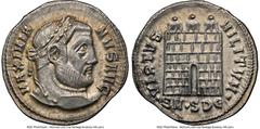 Ancients Roman Imperial Galerius, as Caesar (AD 305-311). AR argenteus (19mm, 3.19 gm, 12h). NGC Choice AU 5/5 - 4/5. Serdica, 5th officina, ca. AD 303/4-305. MAXIMIA-NVS AVG, laureate head of Galeriu