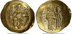 Ancients Byzantine John II Comnenus (AD 1118-1143). AV hyperpyron (28mm, 4.28 gm, 5h). NGC MS 4/5 - 4/5, edge crimp. Constantinople. +K-Є RO-HΘЄI, Christ enthroned facing, wearing nimbus cruciger with